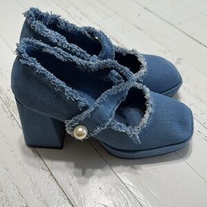 Cider Chunky chambray Mary Jane platform DENIM RAW HEM MARY JANE SHOES